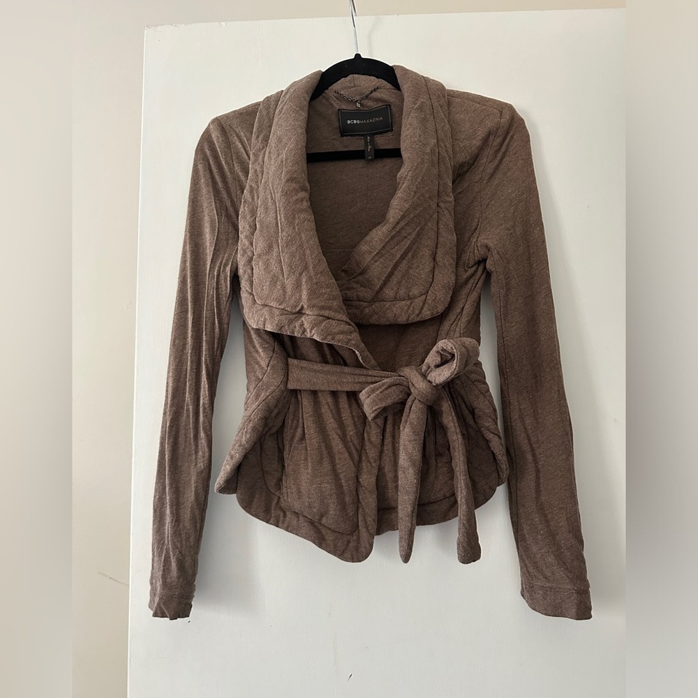 BCBGMAXAZRIA Women’s brown soft knit wrap jacket / Women’s XS